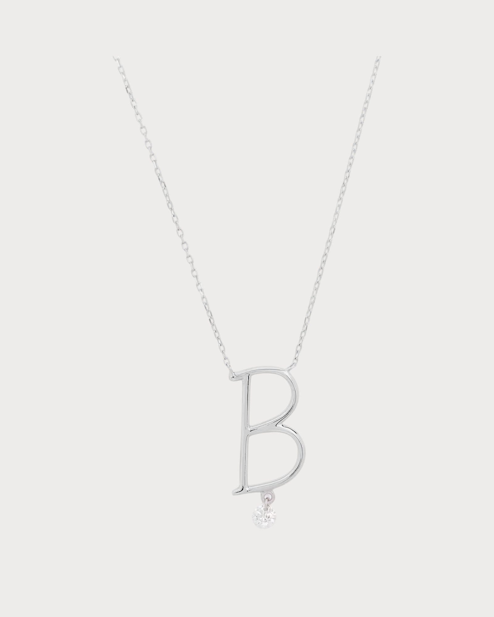 PERSEE White Gold and Diamond Alphabet B Necklace(White Gold)