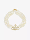 VIVIENNE WESTWOOD Triple-Row Faux-Pearl Orb Pendant Choker Brass(2 Colors)